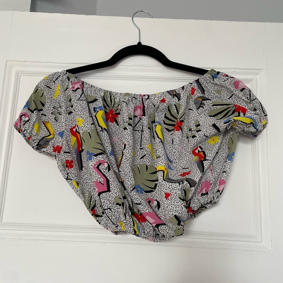 80s Retro / Geometric Pattern Elastic Crop Top - Picture 2 of 2